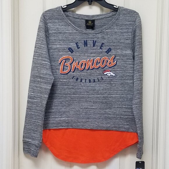 Denver Broncos Gray Space Dye Sweat Shirt Style Tail Layer Look Top L - Picture 1 of 10